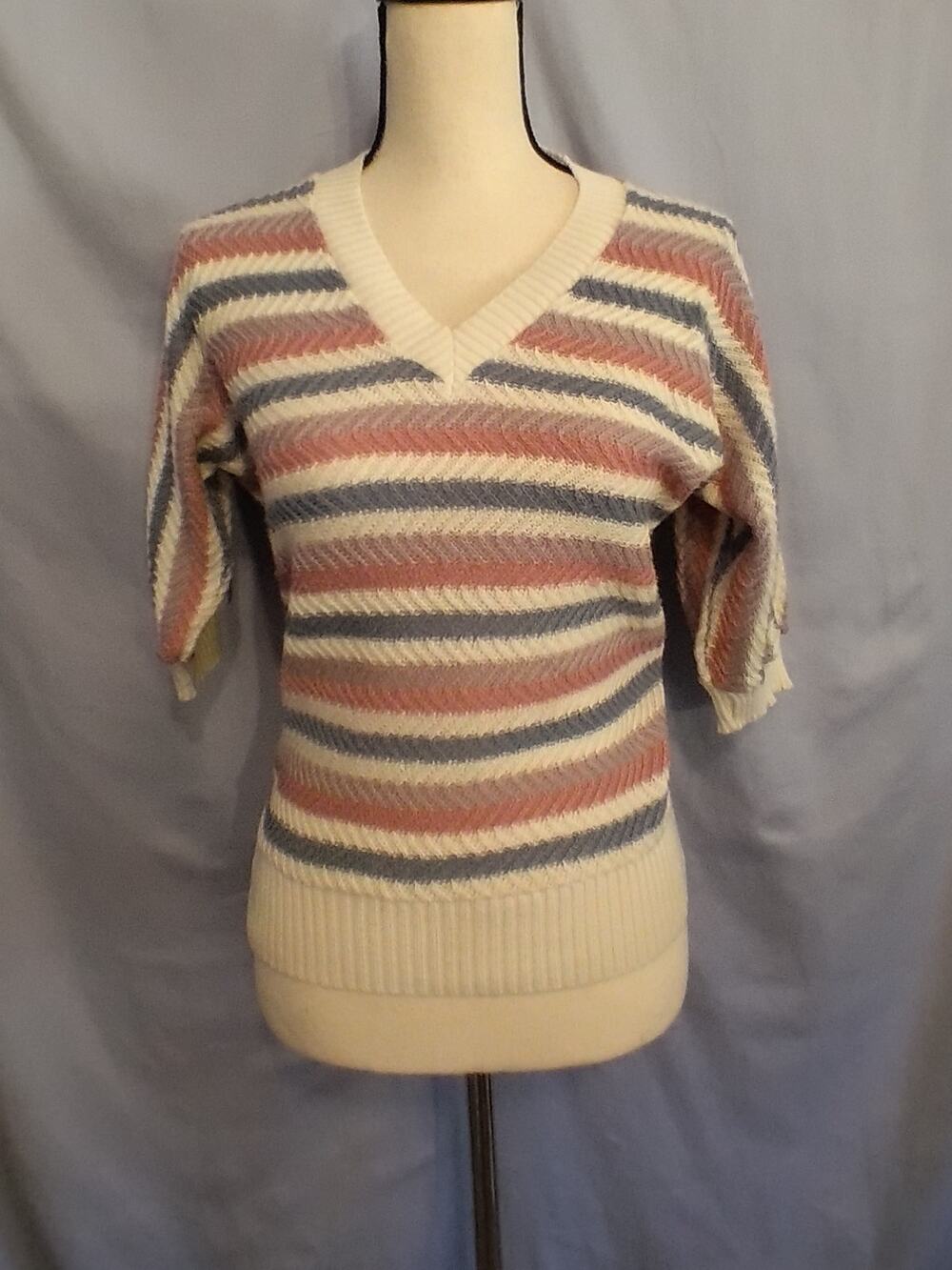 Bobbie Brooks Pastel Striped V-Neck Sweater